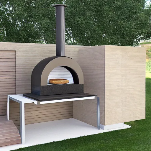 Image similar to new concept for small outdoor open Dutch kitchen design with grill and pizza oven, designer pencil sketch, HD resolution