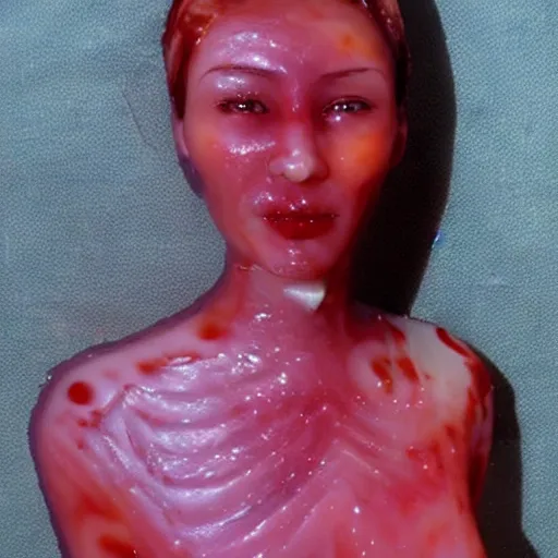 Image similar to a woman beautiful made from candle wax, she is melting