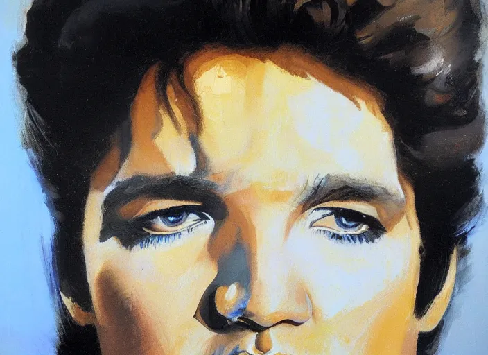 Image similar to a highly detailed beautiful portrait of elvis presley by gregory manchess, james gurney, james jean