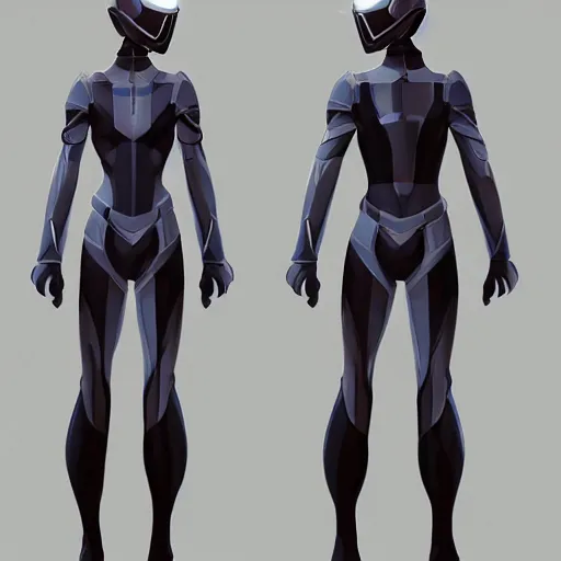 Prompt: concept art, stylized proportions, very long legs, broad shoulders, concept design, sketch, human character, science fiction suit, helmet, trending on artstation