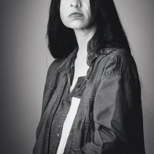 Image similar to Photo portrait of a woman wearing black and sad clothes