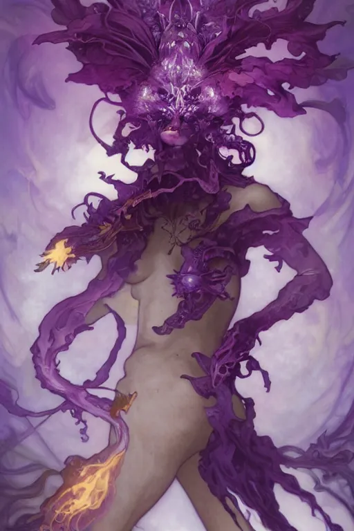 Image similar to purple fire magic, amethyst, magical, painted purple, rpg, icon, by nekro, peter mohrbacher, alphonse mucha, brian froud, yoshitaka amano, kim keever, victo ngai, james jean