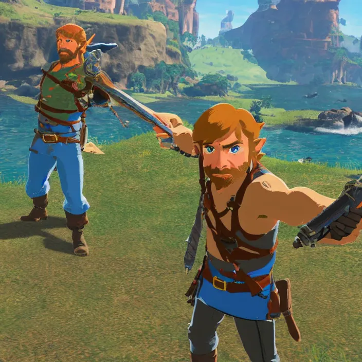 Prompt: Chuck Norris in The Legend of Zelda Breath of the Wild, detailed screenshot