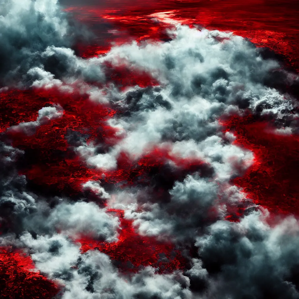 Image similar to a churning, boiling red sea with lots of smoky black and red steam, fantasy digital art, octane render, beautiful composition, gridless DND map, masterpiece