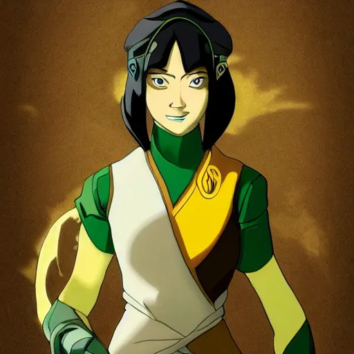 Image similar to toph beifong glow - up, art nouveau, green, yellow, gold, realistic eyes