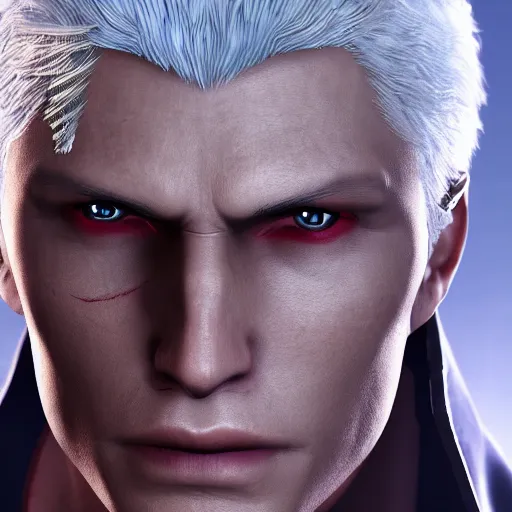 Image similar to vergil from devil may cry, 4k, highly detailed face,