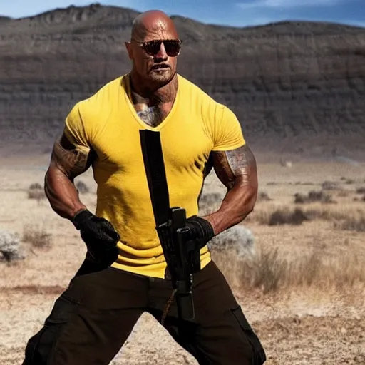 Prompt: dwayne johnson in a duel to the death with walter white