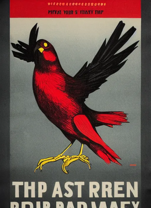 Prompt: propaganda poster instructing to run away from red birds