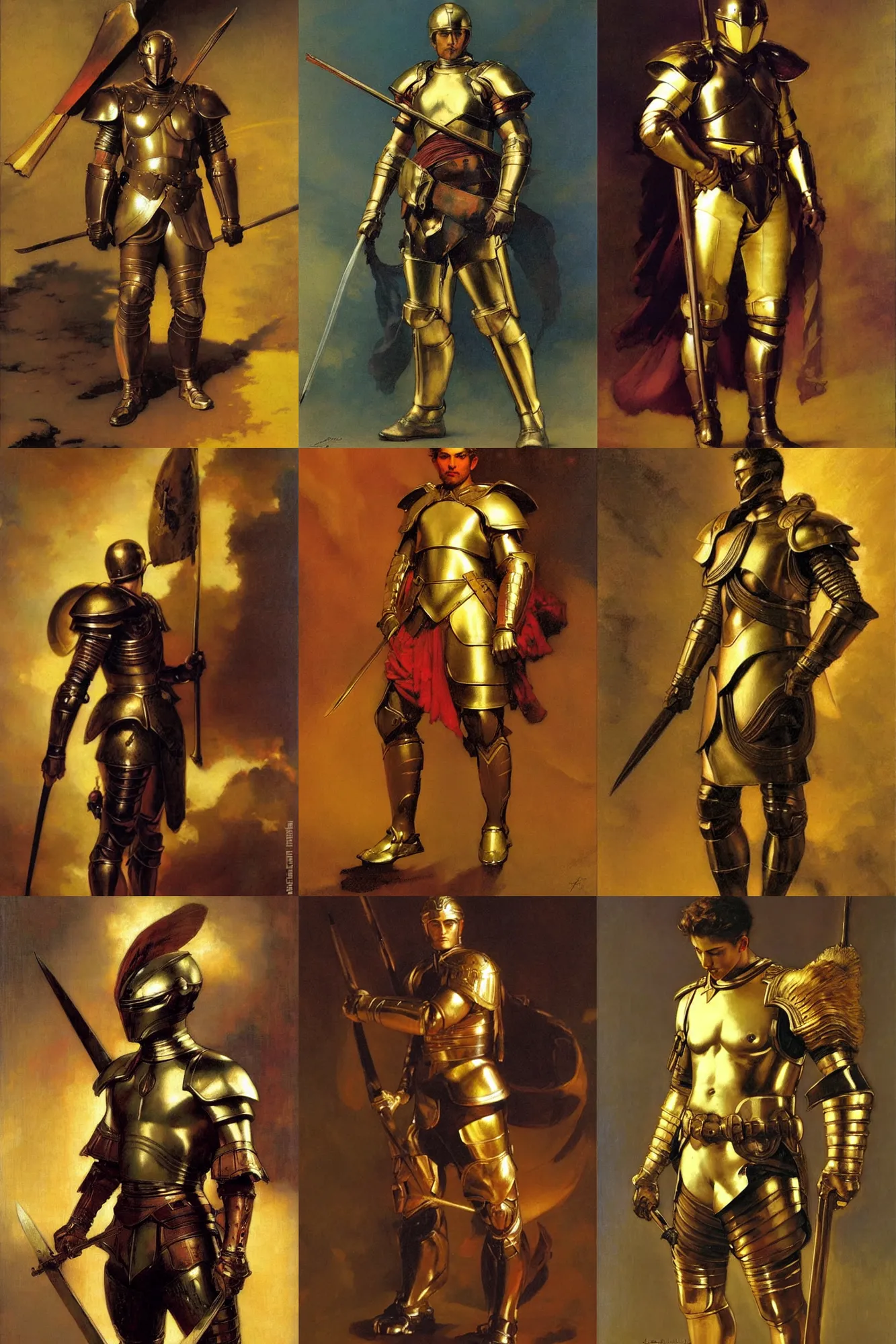 Prompt: male warrior with armor, painting by delphin enjolras, j. c. leyendecker, yoji shinkawa