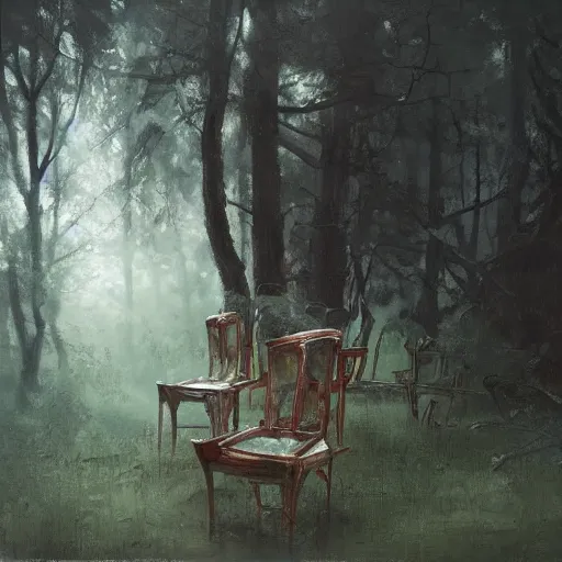 Prompt: very high detail, chair in the forest wenjun lin