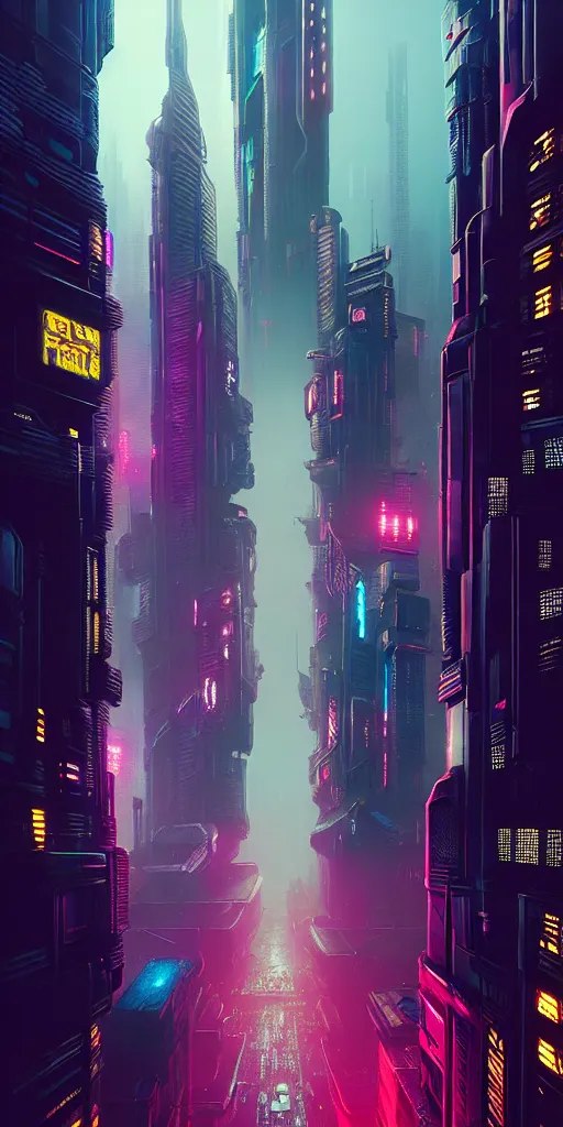 Image similar to epic cyberpunk cityscape : : blade runner, james guilleard, beeple, laurie greasley, dan mcpharlin : : ornate, dynamic, particulate, rich colors, intricate, elegant, highly detailed, centered, artstation, smooth, sharp focus, octane render, 3 d