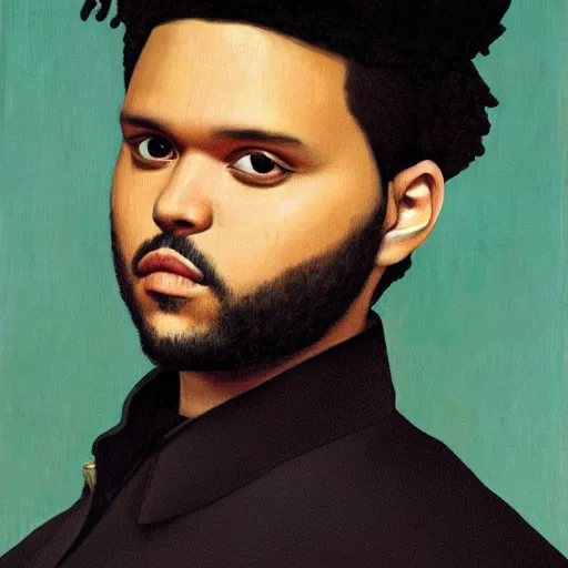 Prompt: a renaissance style portrait painting of the weeknd