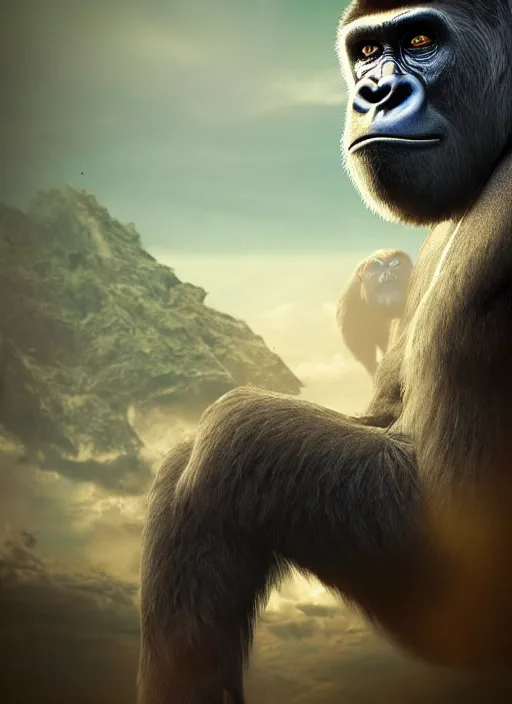 Image similar to !dream An epic fantasy comic book style portrait of Harambe gorilla, fisheye lens, unreal 5, DAZ, hyperrealistic, octane render, cosplay, RPG portrait, dynamic lighting