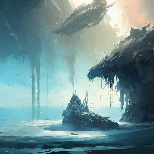 Prompt: gods of the deep, throne worlds, ascendent plane, art by ismail inceoglu and greg rutkowski