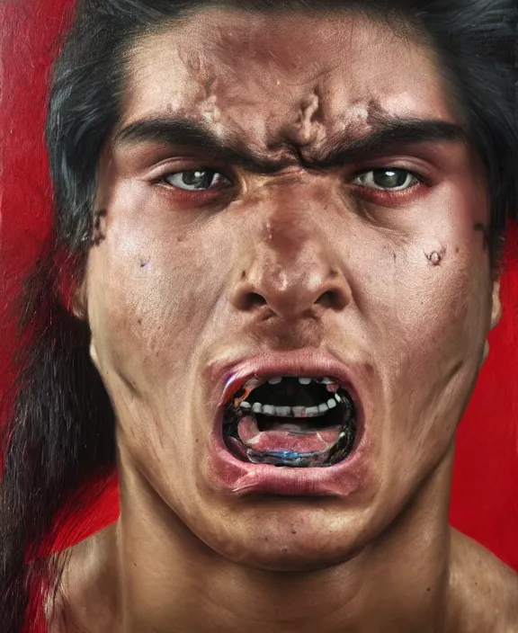 Image similar to heroic portrait of a young mexican wrestler. art by denys tsiperko and bogdan rezunenko, hyperrealism