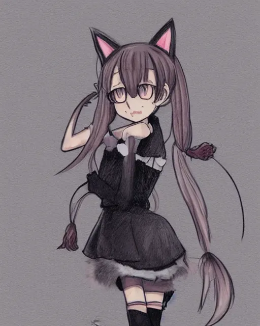 Image similar to a woman in a short dress with a cat ears on her head, a detailed drawing by kaburagi kiyokata, featured on pixiv, furry art, official art, anime, booru
