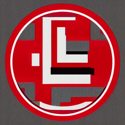 Image similar to logo for a fictional organization, rectangular, blocky, L'Enfante, black and dark red