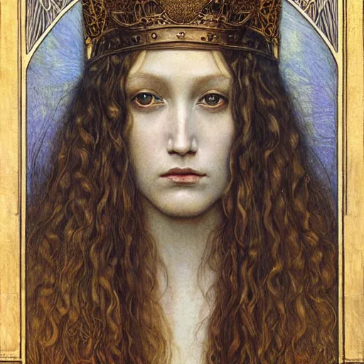 Image similar to detailed realistic beautiful young medieval queen face portrait by jean delville, michael kaluta and marco mazzoni, art nouveau, symbolist, visionary, gothic, pre - raphaelite