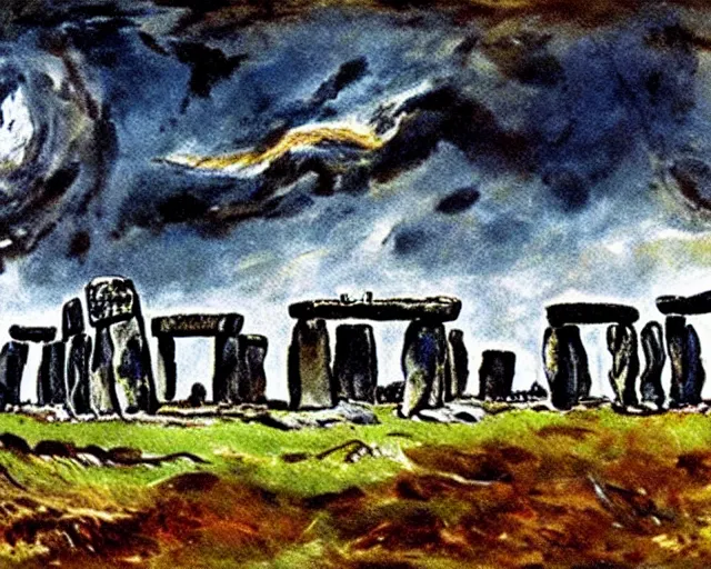 Image similar to Painting of Stonehenge by Jackson Pollock