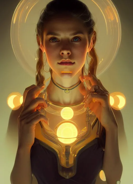 Image similar to full body portrait of girl, chemisty, sci - fi, glowing lights!! intricate, elegant, highly detailed, highly detailed face, digital painting, artstation, concept art, smooth, sharp focus, illustration, art by artgerm and greg rutkowski and alphonse mucha, 8 k