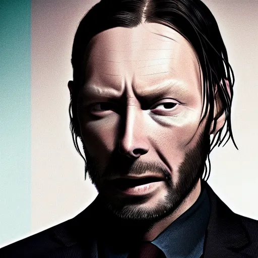 Image similar to thom yorke as john wick professional photo shot