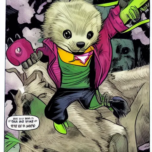 Prompt: Beastboy as a ferret, Comic book art