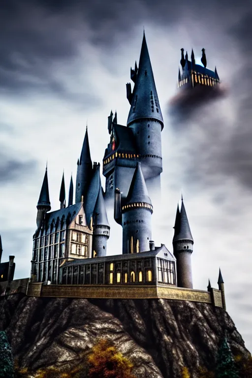 Image similar to a dslr photo of a hogwarts castle under attack, atmospheric, realistic, 4 k