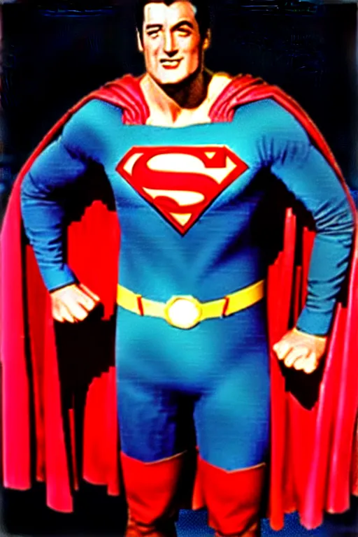 Image similar to rock hudson playing superman in, superhero, dynamic, 3 5 mm lens, heroic, studio lighting, in colour