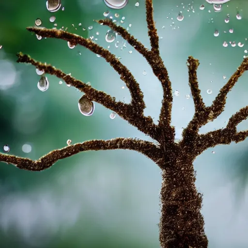 Prompt: a tree with leafs made of droplets of water