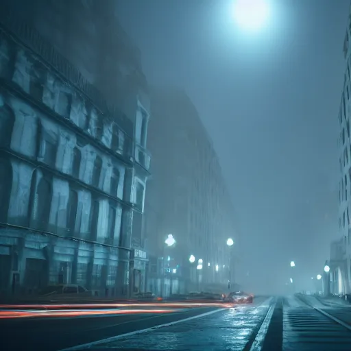 Image similar to city made out of flesh, night time, foggy, eerie lighting, 4k, unreal engine, artstation, photorealistic