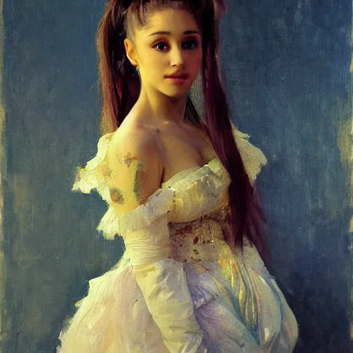 Image similar to Beautiful portrait of ariana grande by Ilya Repin and Dave McKee