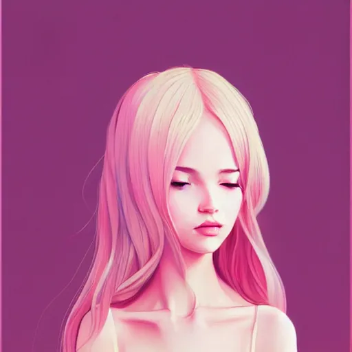 Image similar to adult female in summer dress art, pastel light pink very long hair, muted colors, matte print, pastel colors, ornate, digital art, digital painting, fan art, elegant, artstation, head is centered, by Ilya Kuvshinov