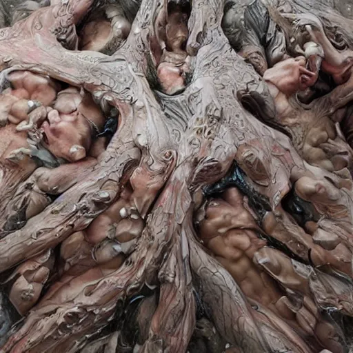 Image similar to closeup of beautiful human bodies intertwined, 3 d fractals, mandelbulb, dripping wet, skin, macro photography, highly detailed, hyperrealism, cinematic