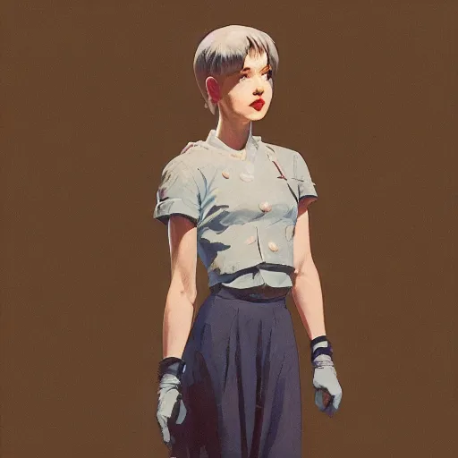 Image similar to a highly detailed epic cinematic concept art CG render digital painting artwork: Rei Ayanami as a 1950s boy played by Alicia Vikander. By Greg Rutkowski, Ilya Kuvshinov, WLOP, Stanley Artgerm Lau, Ruan Jia and Fenghua Zhong, trending on ArtStation, subtle muted cinematic colors, made in Maya, Blender and Photoshop, octane render, excellent composition, cinematic atmosphere, dynamic dramatic cinematic lighting, precise correct anatomy, aesthetic, very inspirational, arthouse