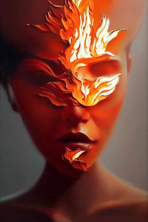 Image similar to 3 d, close - up, fashion model, flame, poster art, intricate oil painting, high detail, figurative art, multiple exposure, poster art, 3 d, by stanley kubrick and tooth wu and wlop and beeple