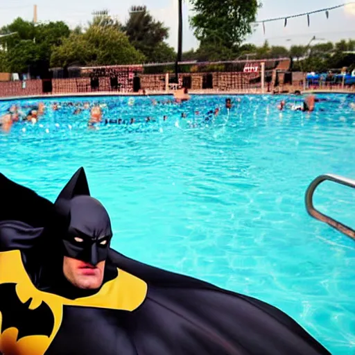 Image similar to batman doing a dive in the local pool