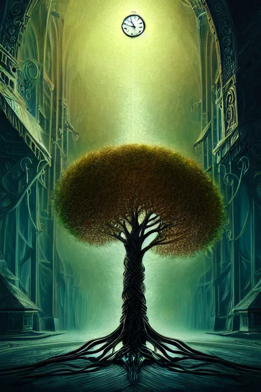 Image similar to tree of life, future, time travel, illustration, high quality, details, intricate, atmosphere, highly detailed, cinematic, digital painting, deviantart, cinematic, concept art