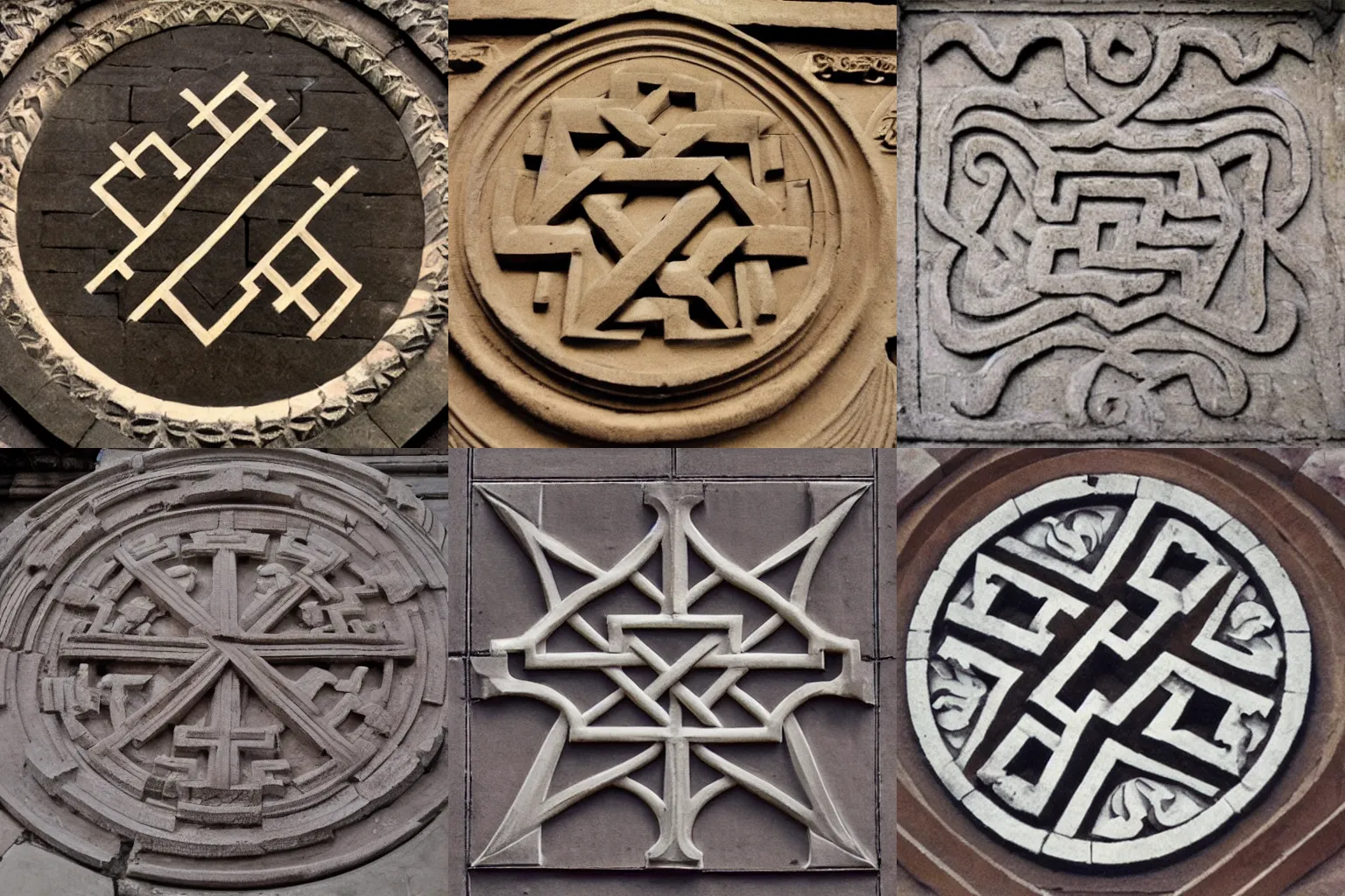 Prompt: a photo of a very large swastika symbol crafted in the masonwork of an ancient temple