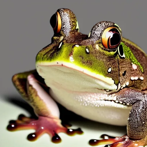 Prompt: photo of fluffy frog covered with fur