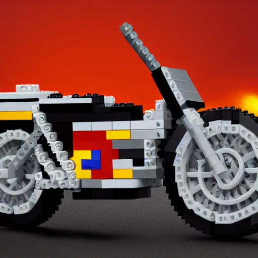 Image similar to motorcycle made entirely out of legos, global illumination, photorealistic