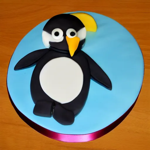 Prompt: birthday cake in the shape of a penguin