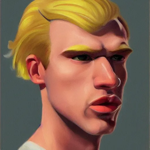 Prompt: a realistic portrait of a blonde man with big lips, ancient times, edward hopper, trending on artstation