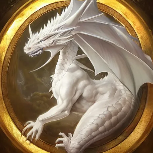Image similar to Perfectly-centered portrait-photograph of a real life white dragon from heaven, lifelike, super highly detailed, professional digital painting, artstation, concept art, Unreal Engine 5, Photorealism, HD quality, 8k resolution, cinema 4d, 3D, beautiful, cinematic, art by artgerm and greg rutkowski and alphonse mucha and loish and WLOP