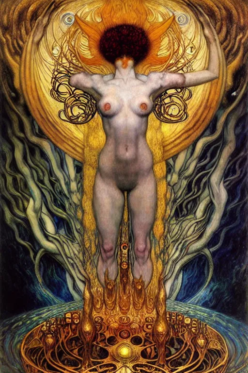 Image similar to Divine Chaos Engine by Karol Bak, Jean Delville, William Blake, Gustav Klimt, and Vincent Van Gogh, symbolist, visionary