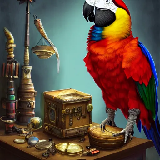 Anthropomorphized parrot trader in his shop, portrait, | Stable ...