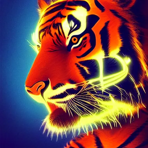 Image similar to a beautfiul award winning commission portrait of an anthro tiger in the neon cyberpunk city at night,wearing a leather jacket,glow effect,detailed face,photorealistic,character design by charles bowater,ross tran,deviantart,artstation,digital art,hyperdetailed,realistoc,western comic style,vfx,dramatic