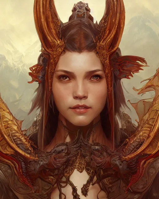 Image similar to Portrait of a dragon person, HD, illustration, epic, D&D, fantasy, intricate, elegant, highly detailed, digital painting, artstation, concept art, smooth, sharp focus, illustration, art by artgerm and greg rutkowski and alphonse mucha, monster hunter illustrations art book