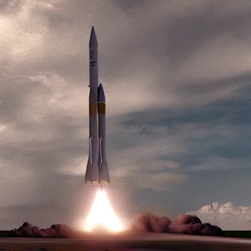 Image similar to photorealistic rendering of spacecraft launch from cape canaveral, detailed, realistic, focus