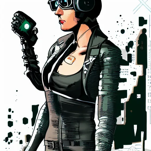 Image similar to cyberpunk military mafia woman with cybernetic arm, Rafael Albuquerque