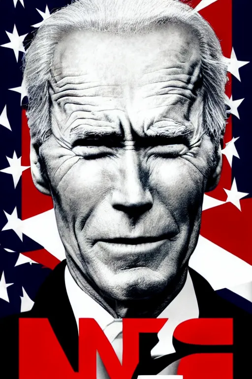 Prompt: minimal movie poster, clint eastwood is united states president joe biden, solid colors, cinematic